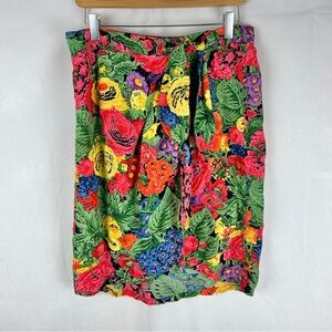 VINTAGE 1990s Bright Floral Mini Wrap‎ Skirt Size Medium Cotton Lightweight